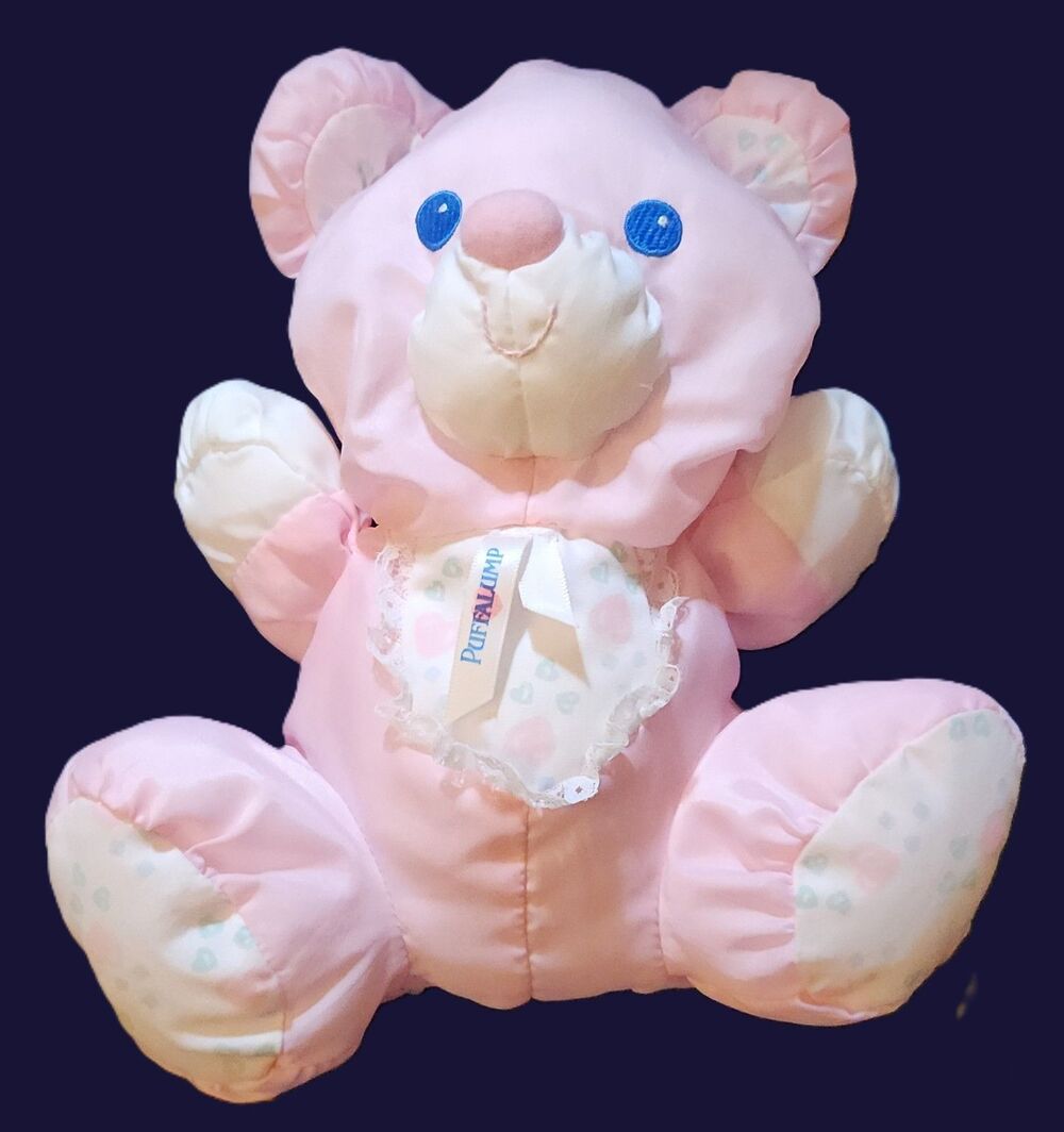 Vintage 1994 Fisher Price 9" Puffalump Baby Pink Nylon Teddy Bear w/ Rattle